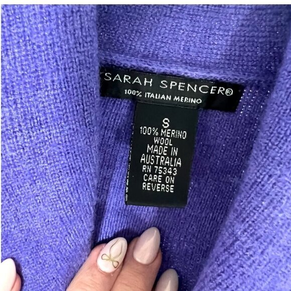 100% Italian Merino Wool Vintage Purple Cardigan Sweater Shawl Collar Size S - Picture 5 of 6